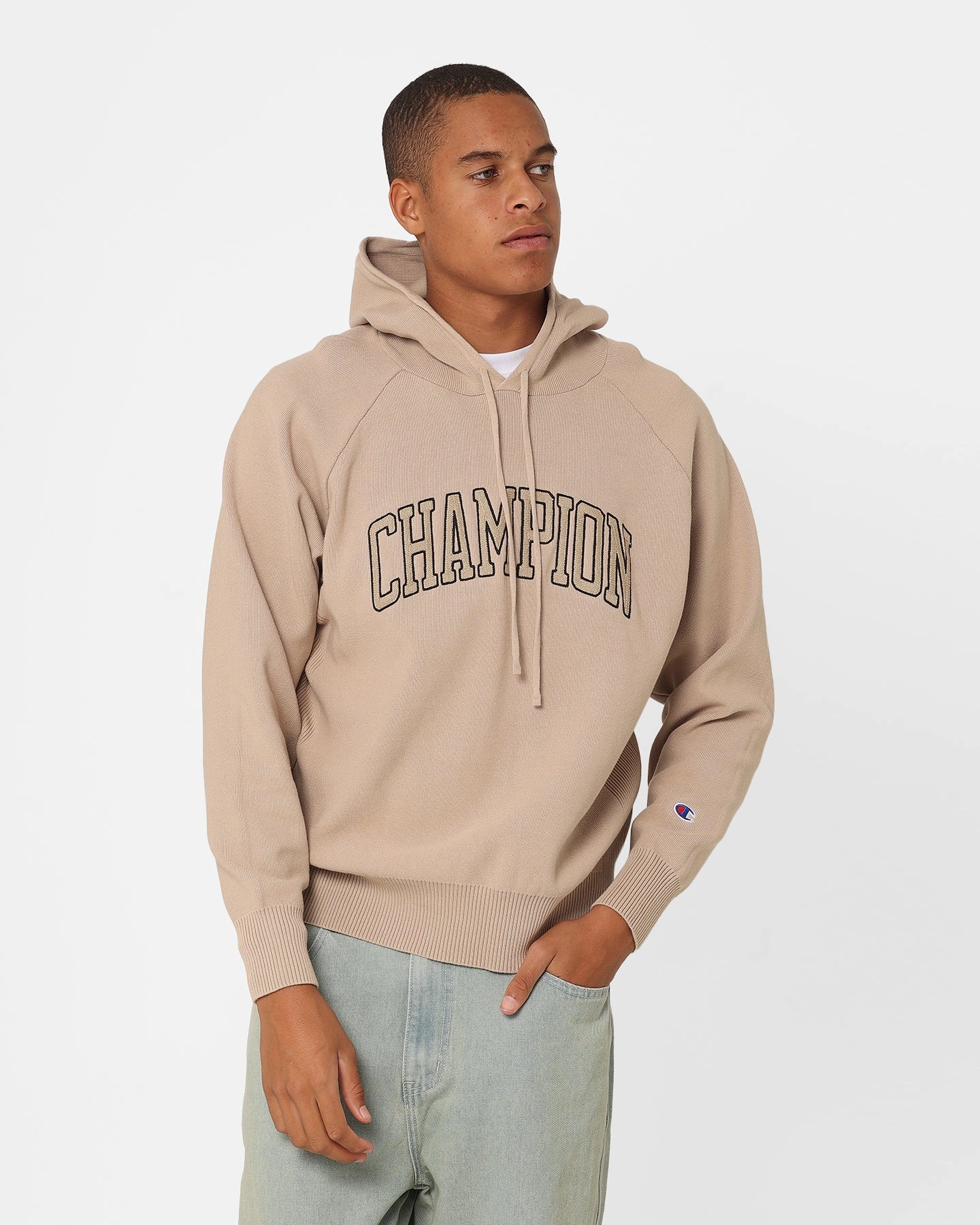 Unstructured Shoulder Cut Champion LFS Knitted Hoodie Cafe Latte