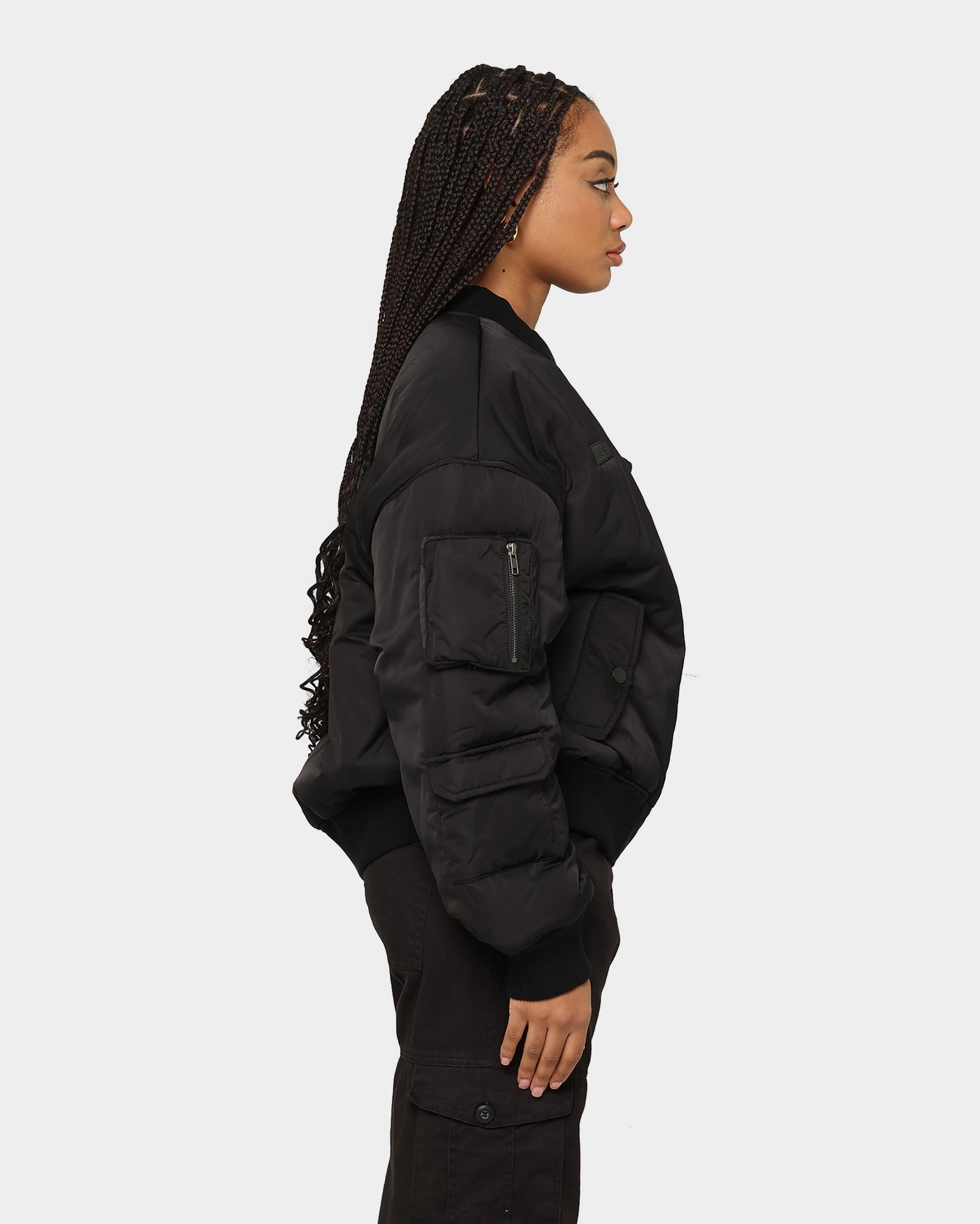 EN ES Flight Bomber Jacket Black Flexible Shoulder Seams