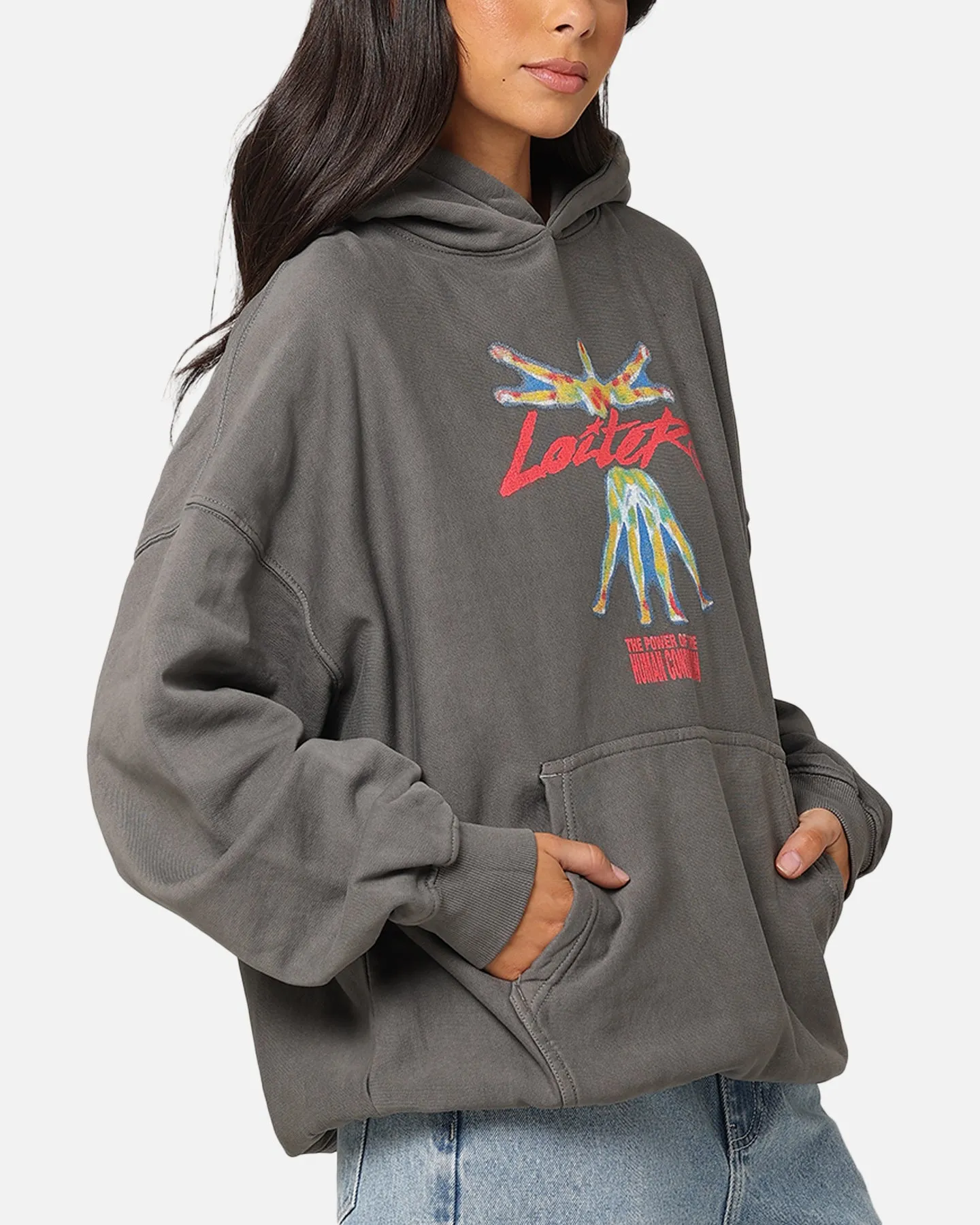 Loiter Human Condition Hoodie Washed Charcoal Suggestion