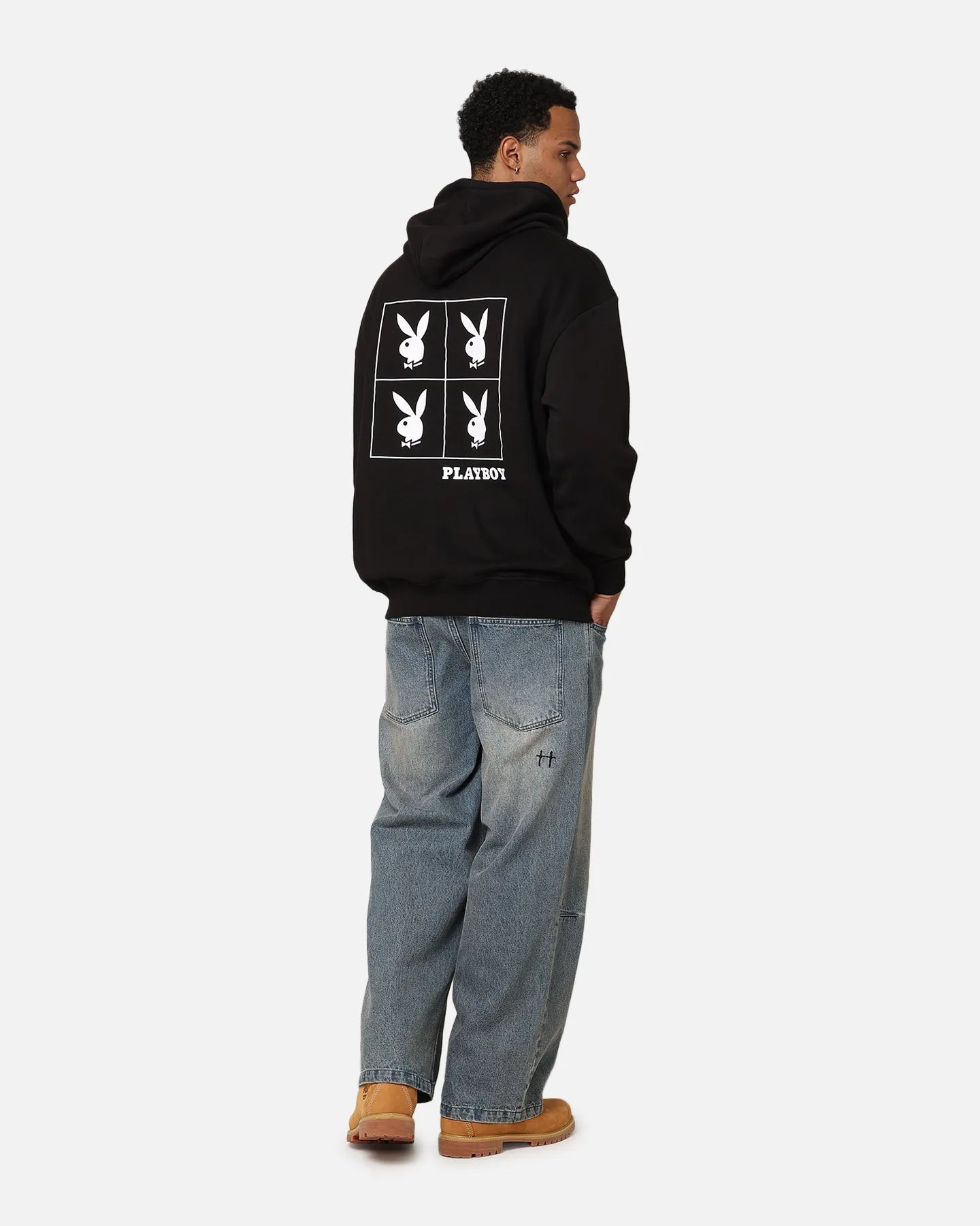 Storm Resistant Closure Demonstrate Playboy RHD Sqaured Hoodie Black