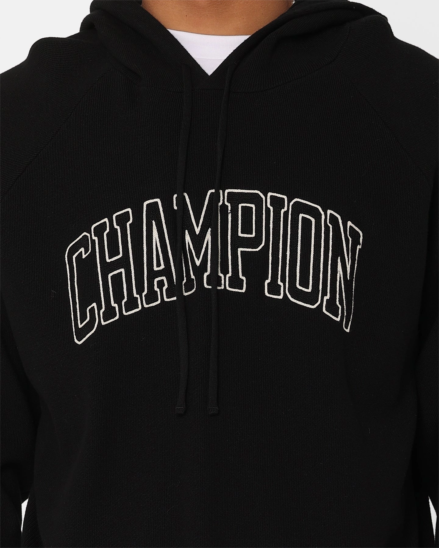 Champion LFS Knitted Hoodie Black mountain scene chest pockets
