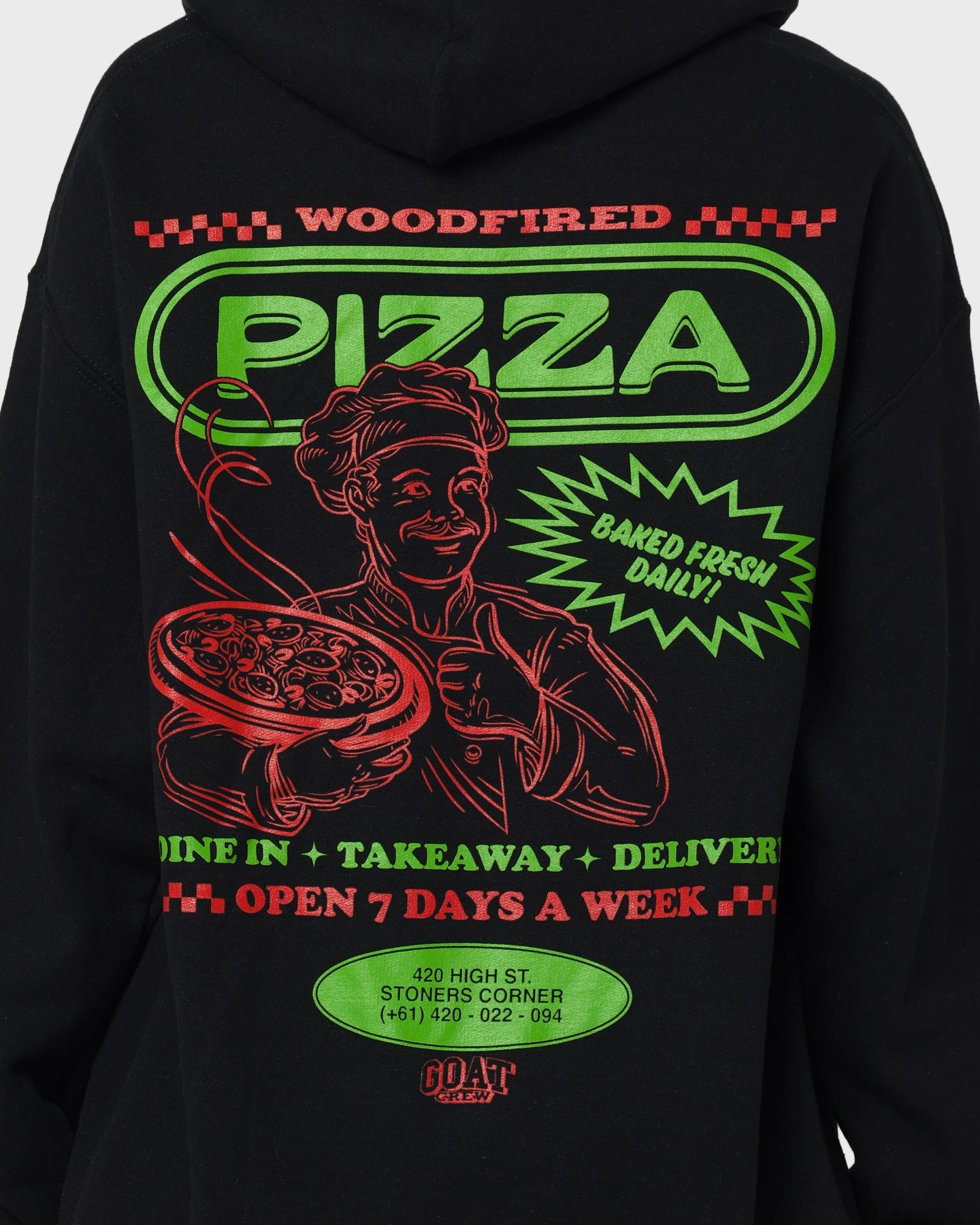 Shield Goat Crew Pizza Shop Hoodie Black