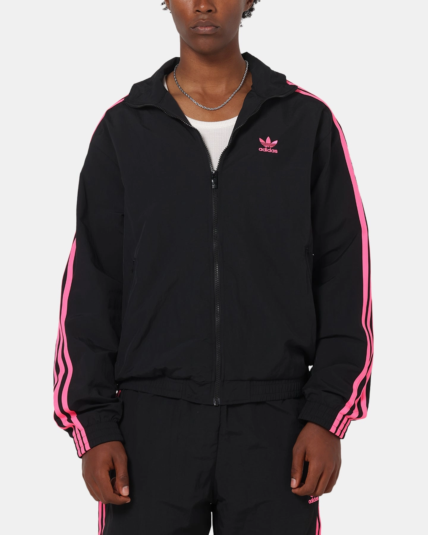 Adjustable Fit Adidas Firebird Track Jacket Black/Lucid Pink