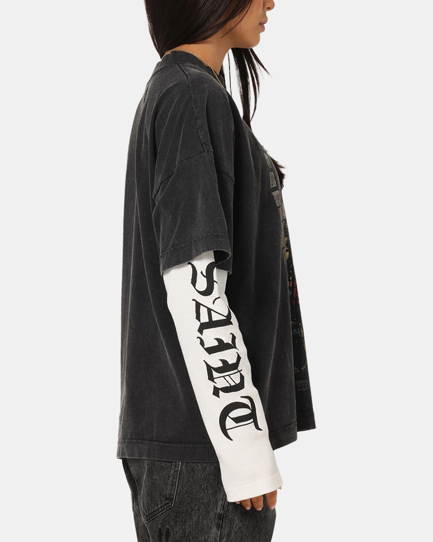 Saint Morta Kingdomcome Long Sleeve T-Shirt Vintage Black Vibrant Colors Laser Cut Edges