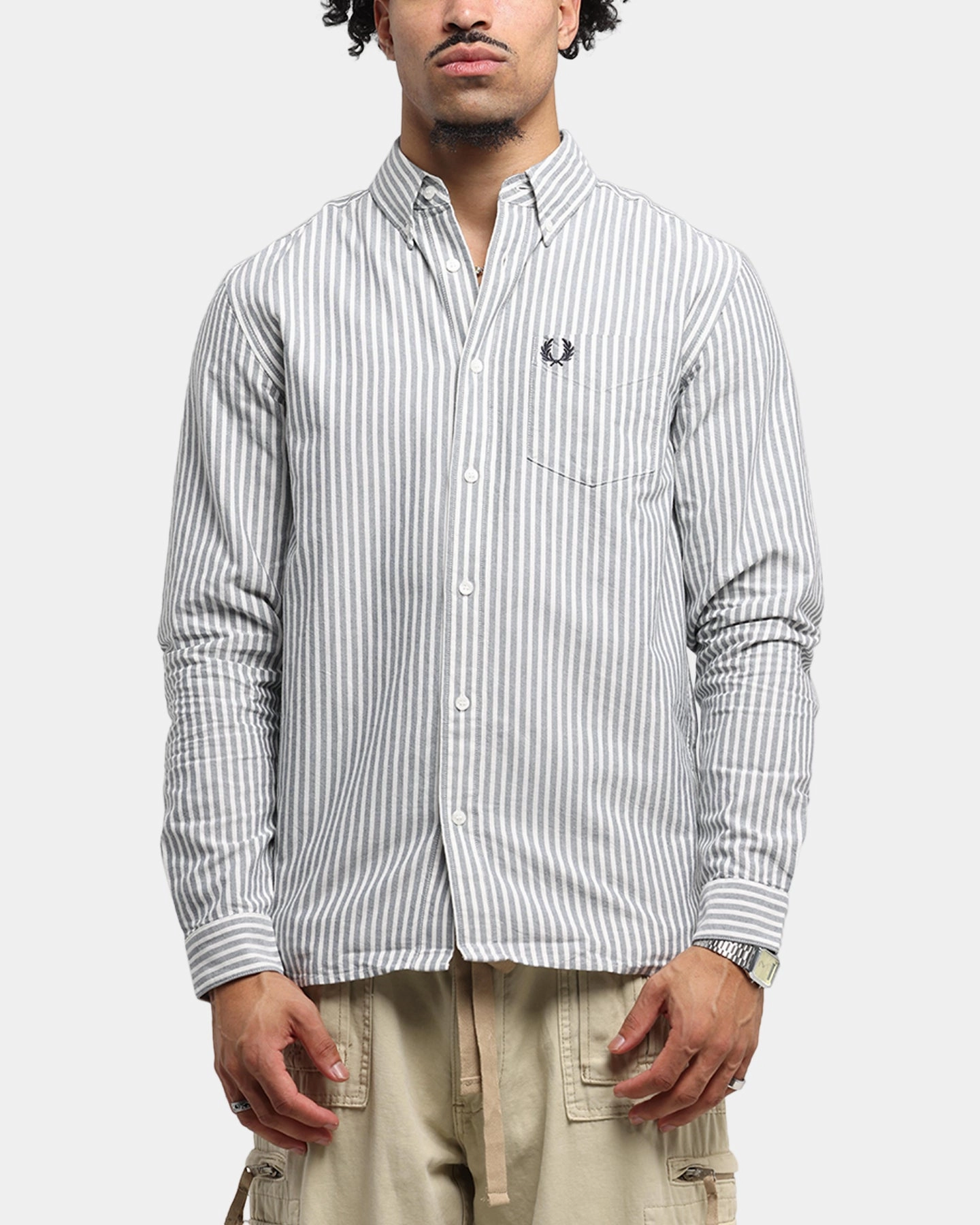 Errand Ready Oversized style Fred Perry Stripe Oxford Shirt Blue