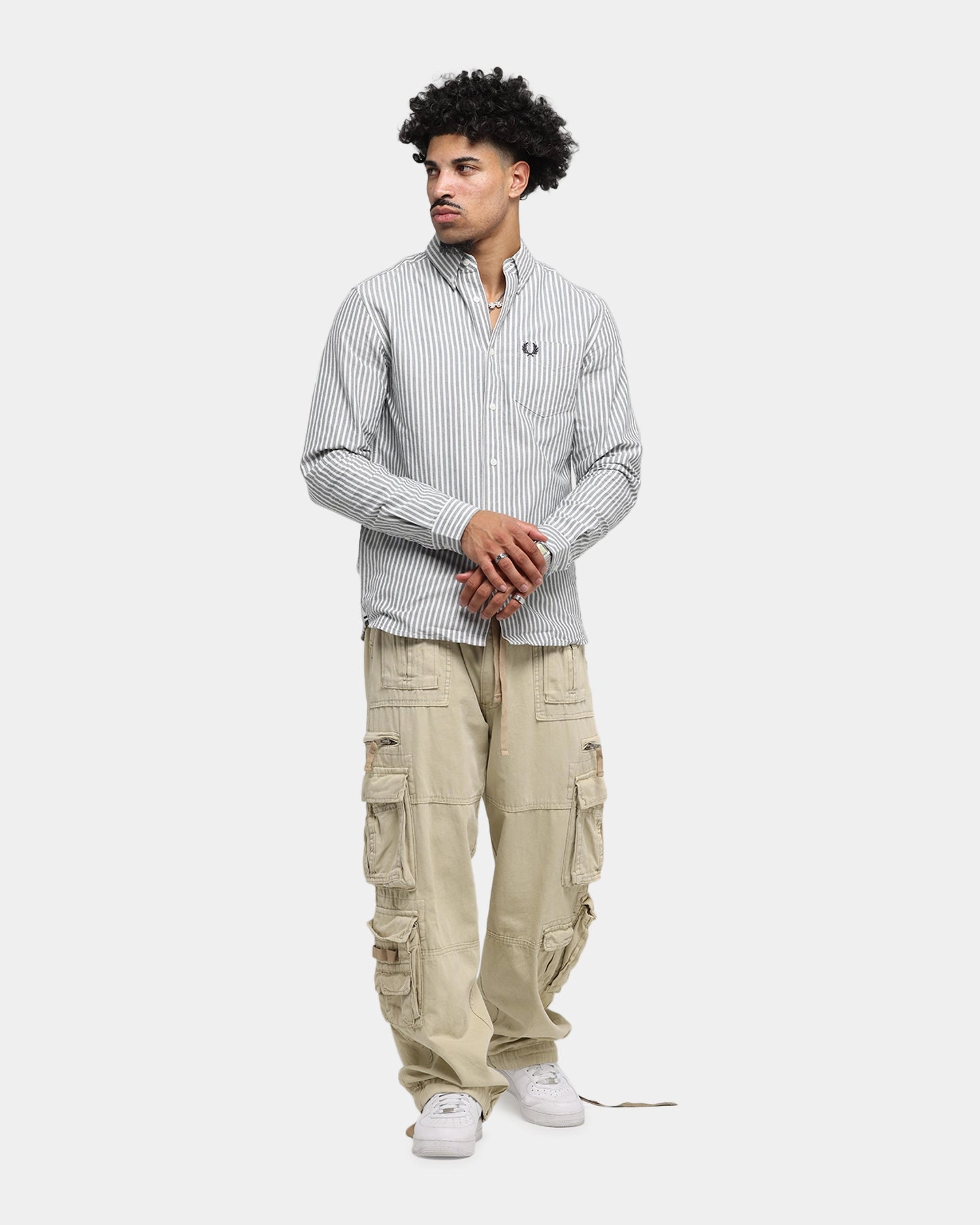 Bold Print Fred Perry Stripe Oxford Shirt Blue