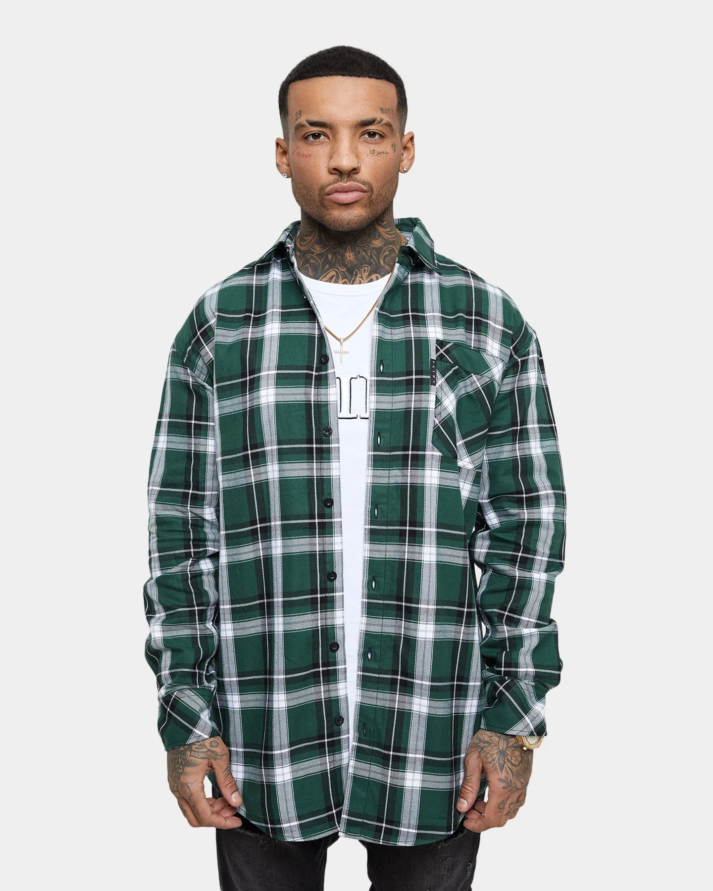 Saint Morta Prima Long Sleeve Flannel Shirt Dark Green/Black Sombrero Active Lifestyle