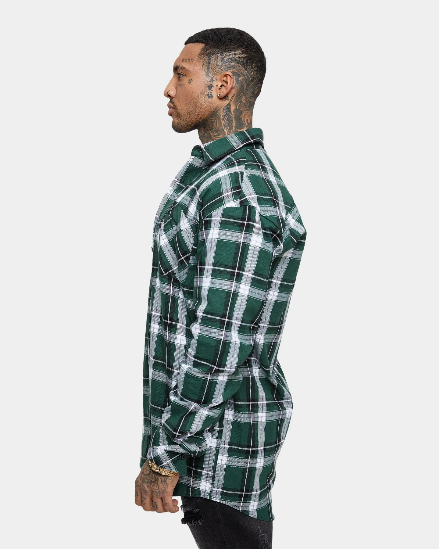 Saint Morta Prima Long Sleeve Flannel Shirt Dark Green/Black Contoured Fit Durable Seams