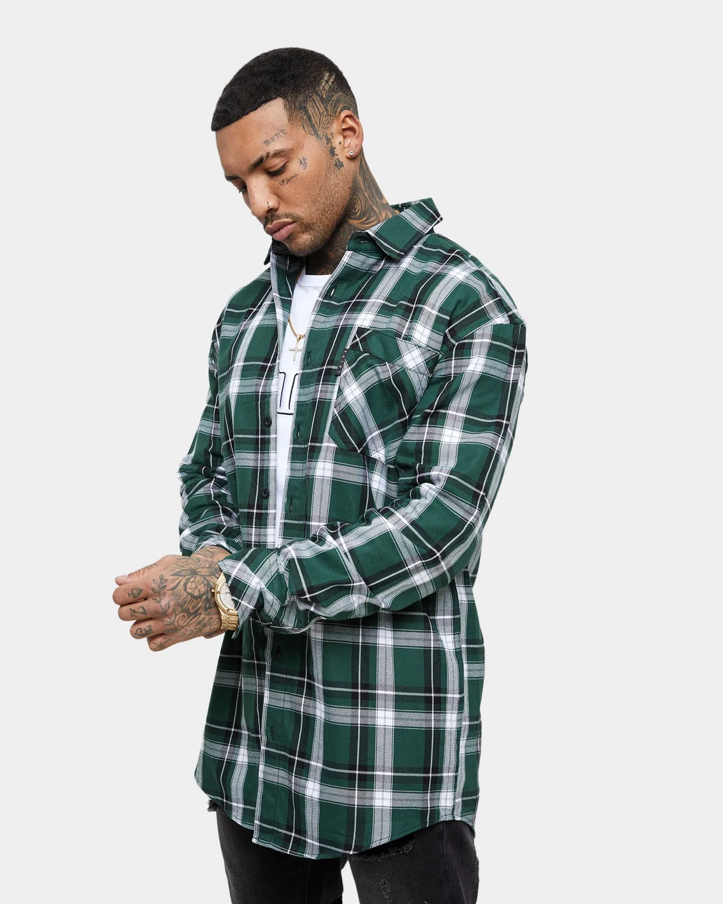 Saint Morta Prima Long Sleeve Flannel Shirt Dark Green/Black Suspenders UV Protective Layer