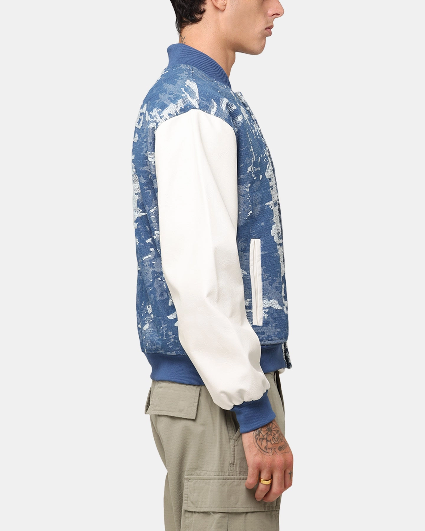 XXIII Textured Varsity Jacket Blue/White Trendy Jacket Design