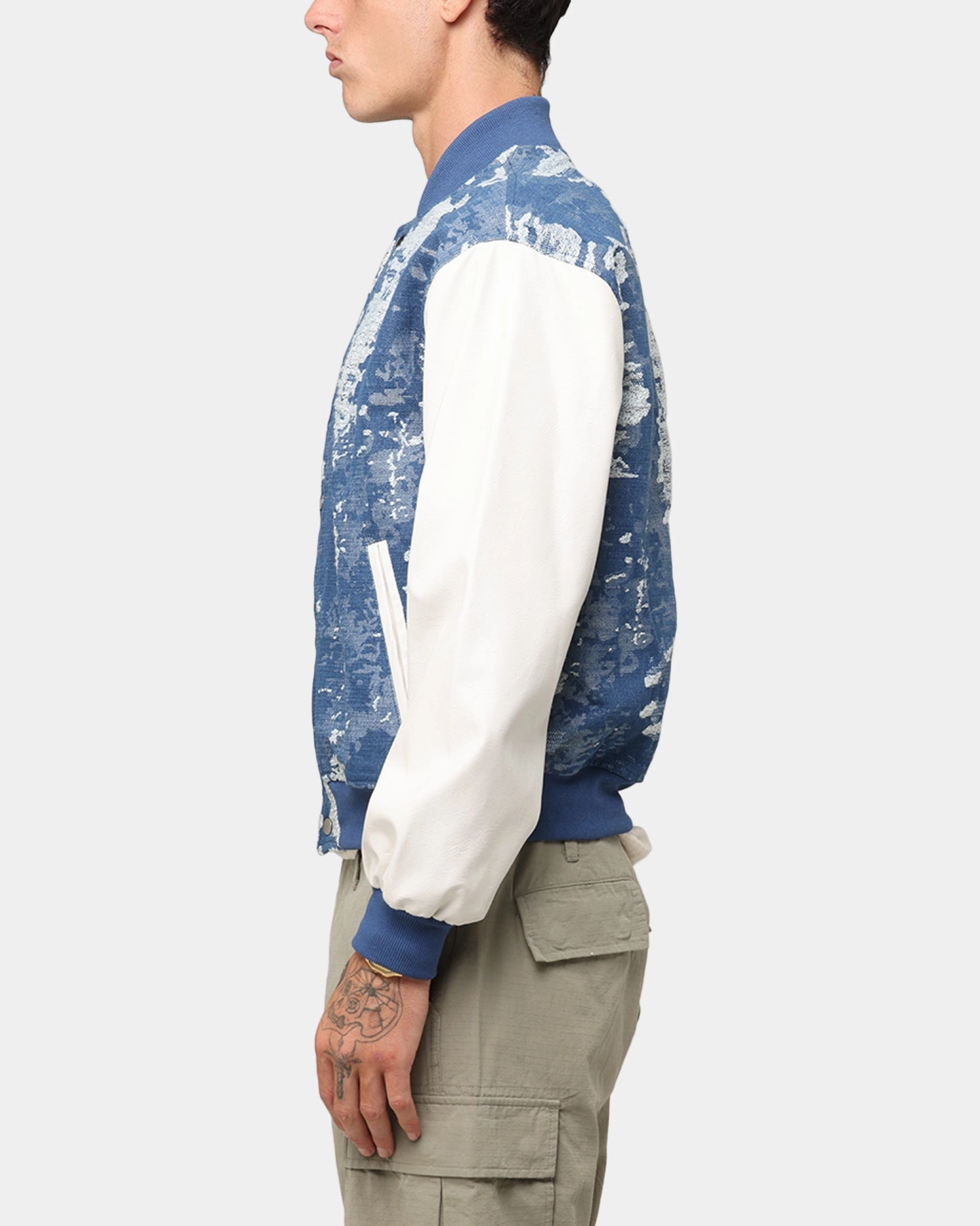popular in Europe XXIII Textured Varsity Jacket Blue/White