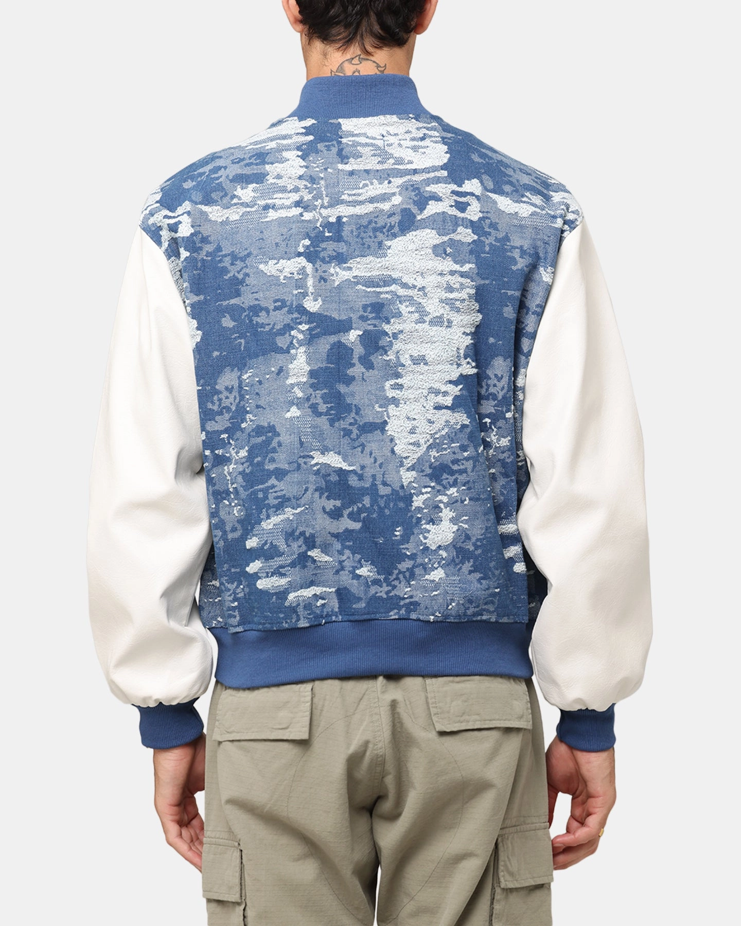 XXIII Textured Varsity Jacket Blue/White Modern Style Compressed Packaging