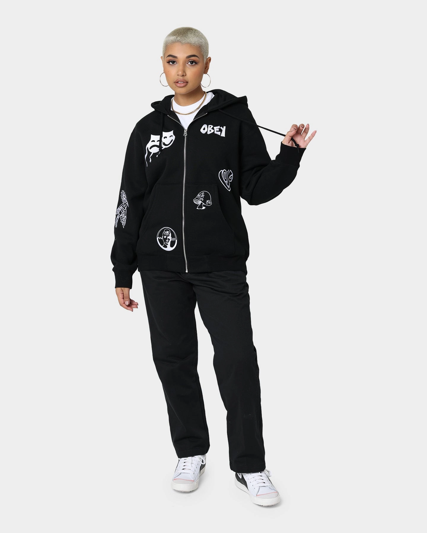 Flexible Quilted Panels Lightweight Shield Obey Flash Zip Hoodie Black