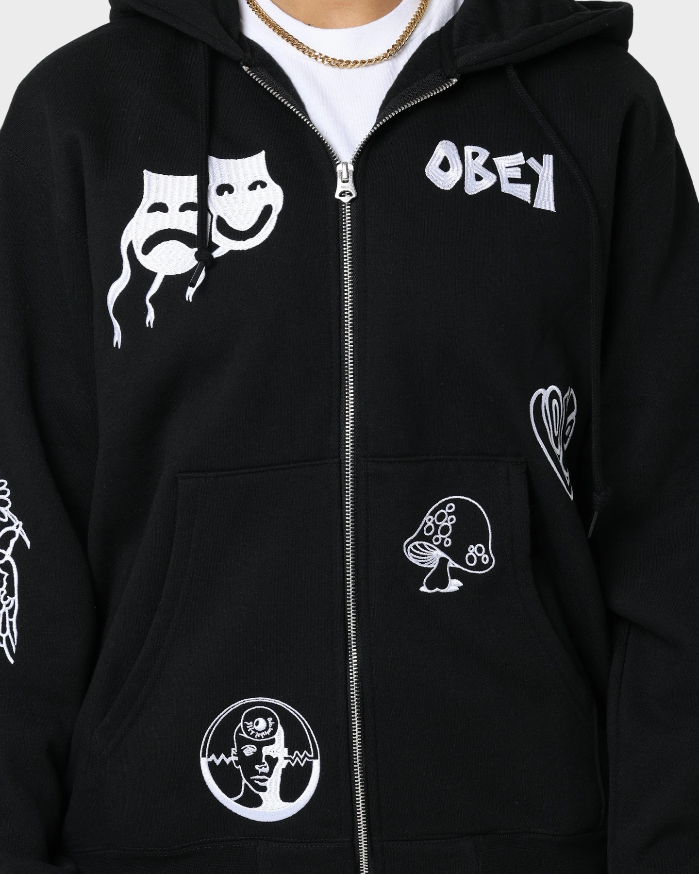Obey Flash Zip Hoodie Black University Weather Protection