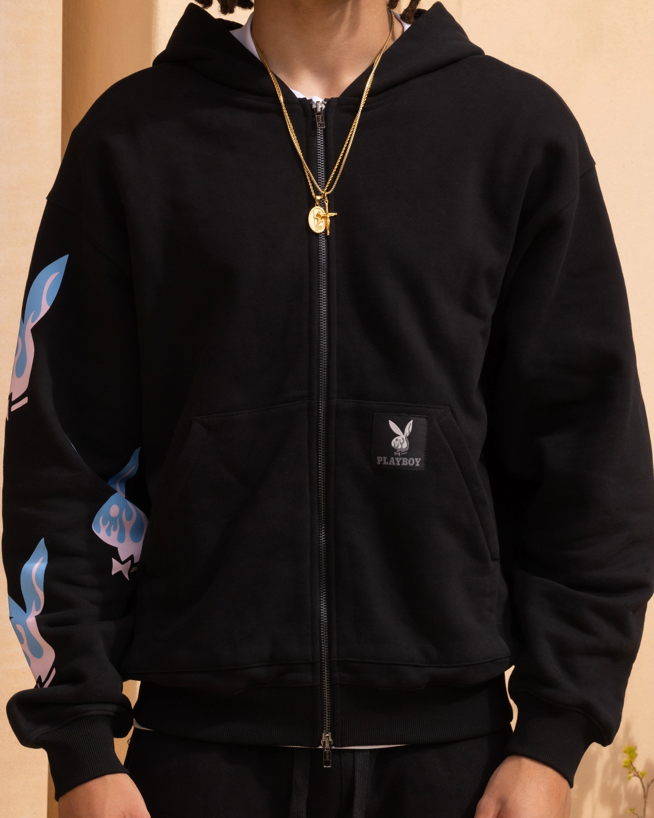 suitable for performance costumes futuristic Playboy By Culture Kings Lit Bunny Fully Zip Hoodie Black