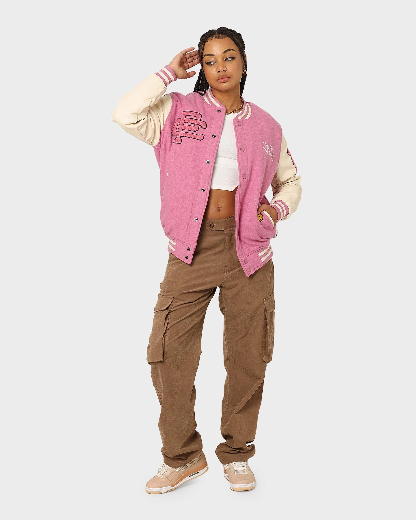 Carr?? Peace Varsity Jacket Pink Layered Collar Design