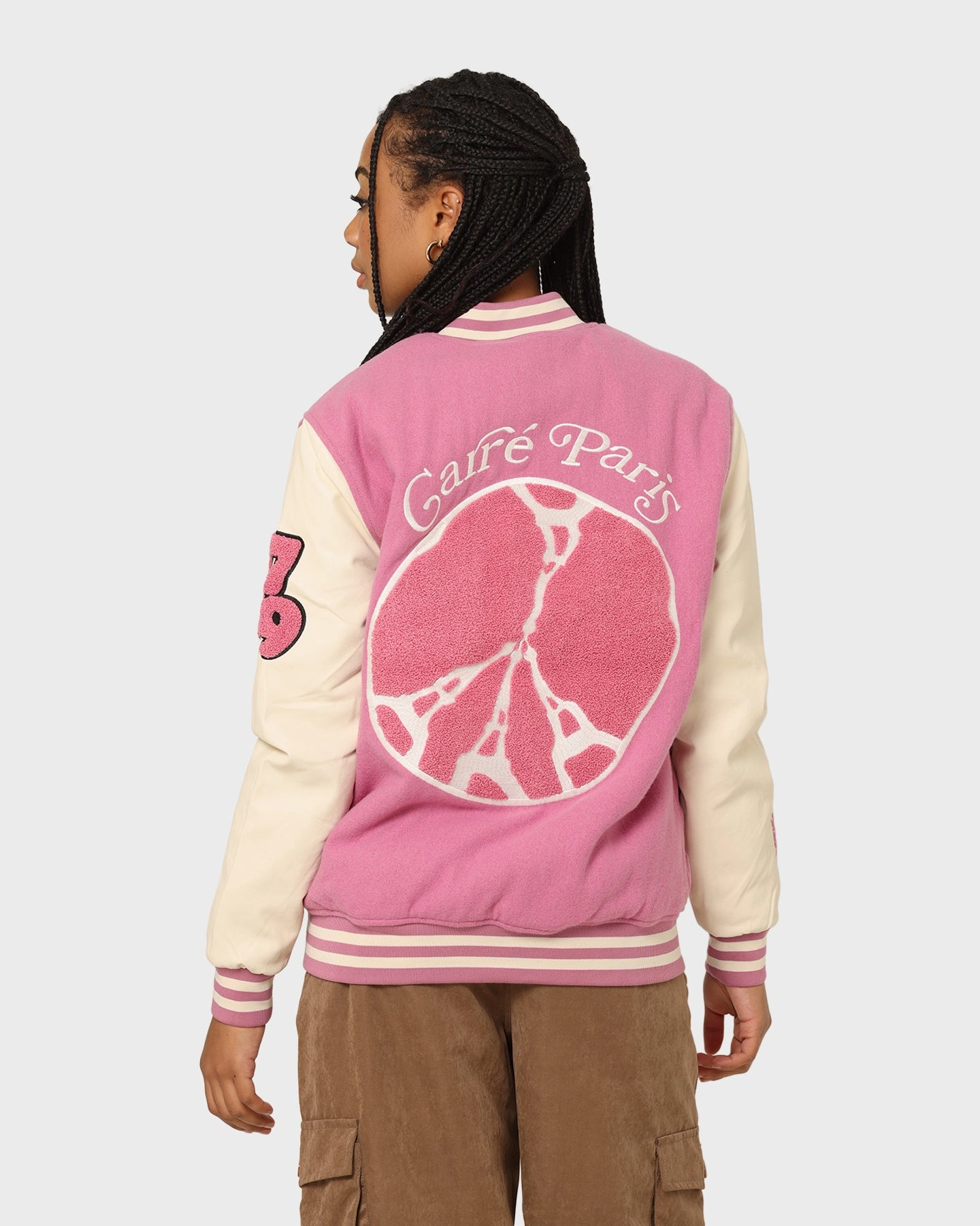 Magnetic Closure casual lunch Carr?? Peace Varsity Jacket Pink