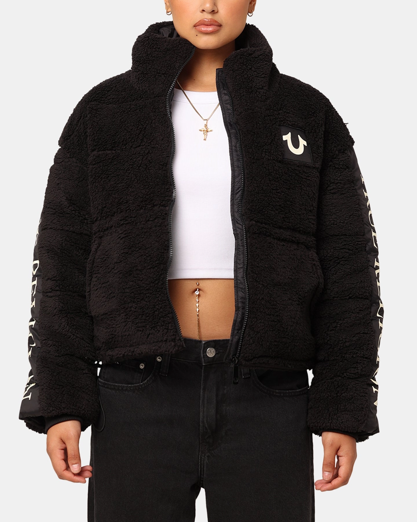 True Religion Women's Panelled Puffer Jacket Jet Black Hand washable