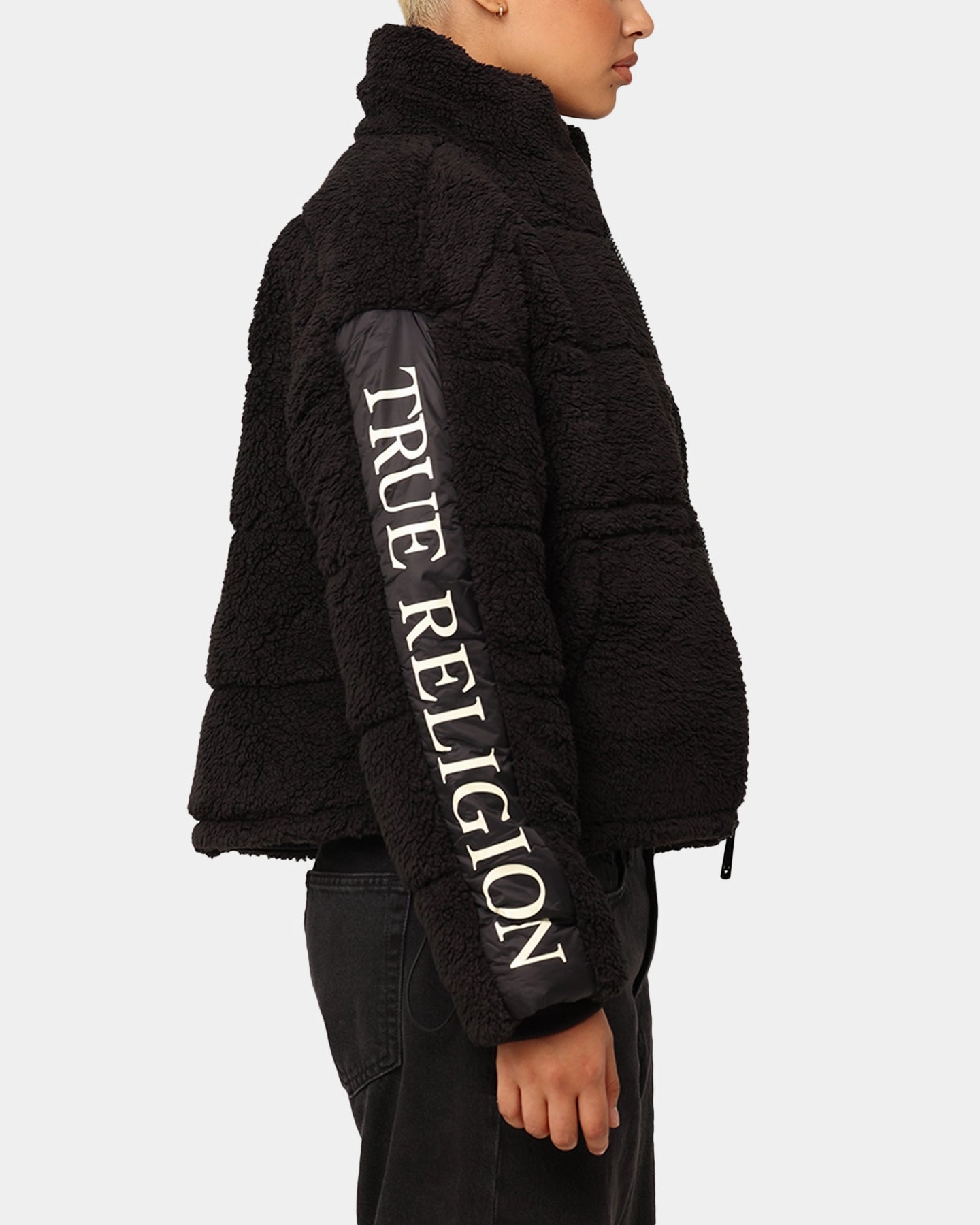 True Religion Women's Panelled Puffer Jacket Jet Black Thermal Insulation Layer