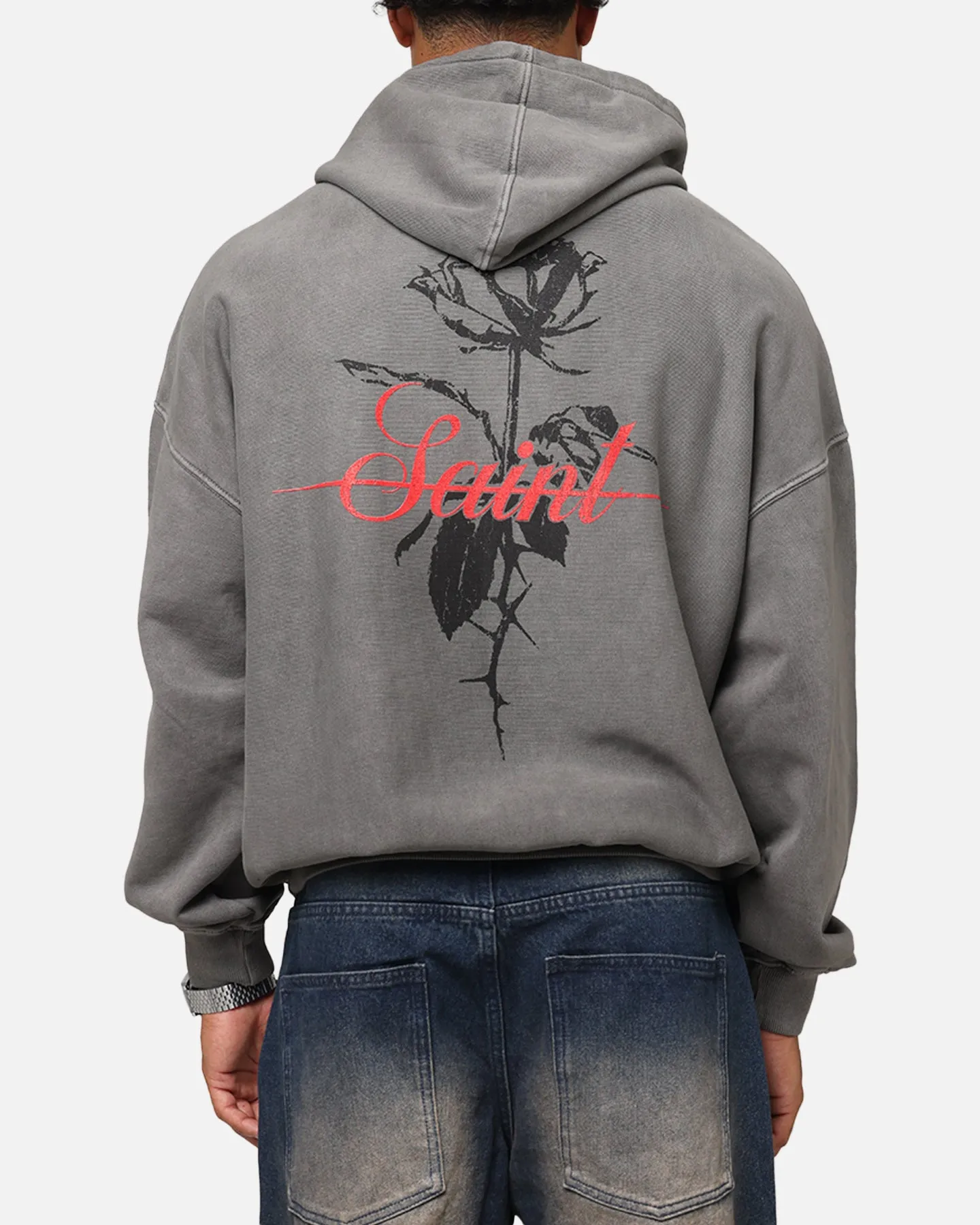 Saint Morta St Valentines Boxy Hoodie Washed Charcoal Noise Free Fabric