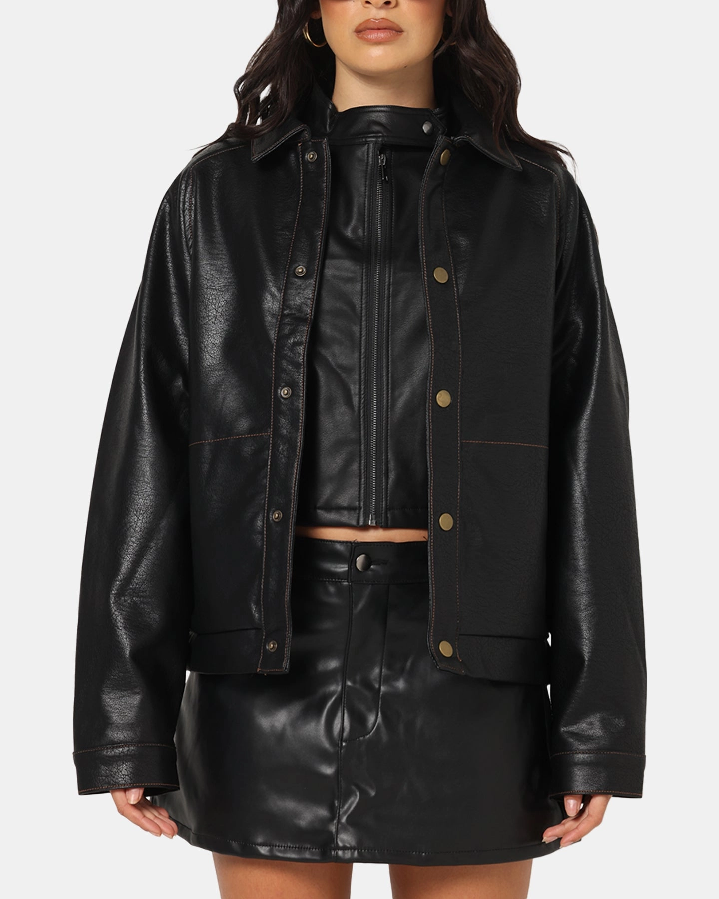 Ed Hardy Women's Vegan Leather Bomber Jacket Black Noise Reducing Zippers Gore-Tex