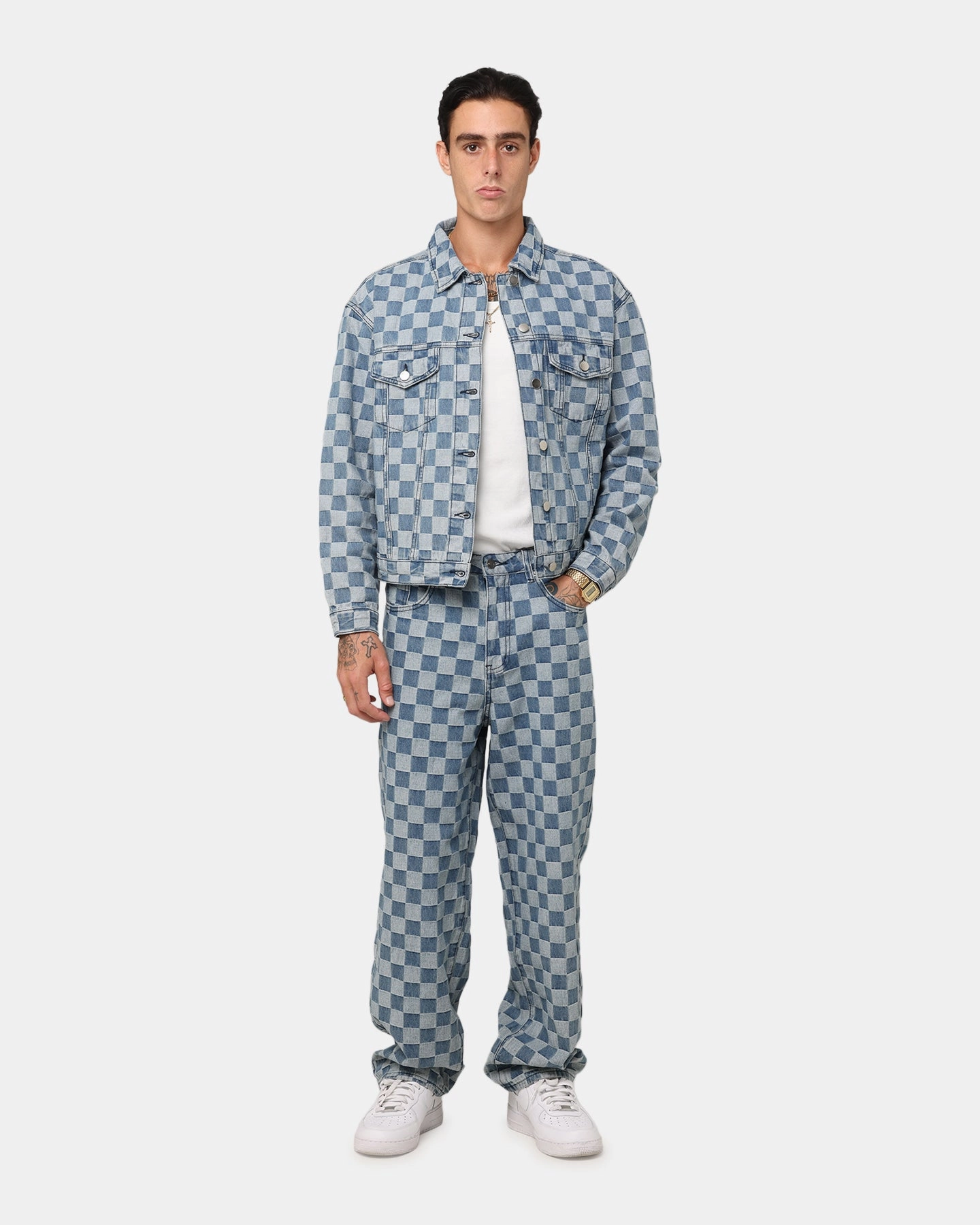 XXIII Checker Board Trucker Jacket Blue Luxury Fashionable Style