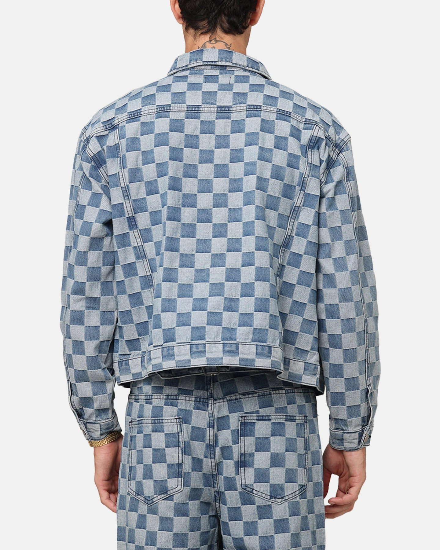 XXIII Checker Board Trucker Jacket Blue Bow-tie