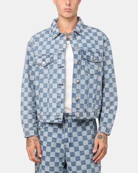 XXIII Checker Board Trucker Jacket Blue Hear