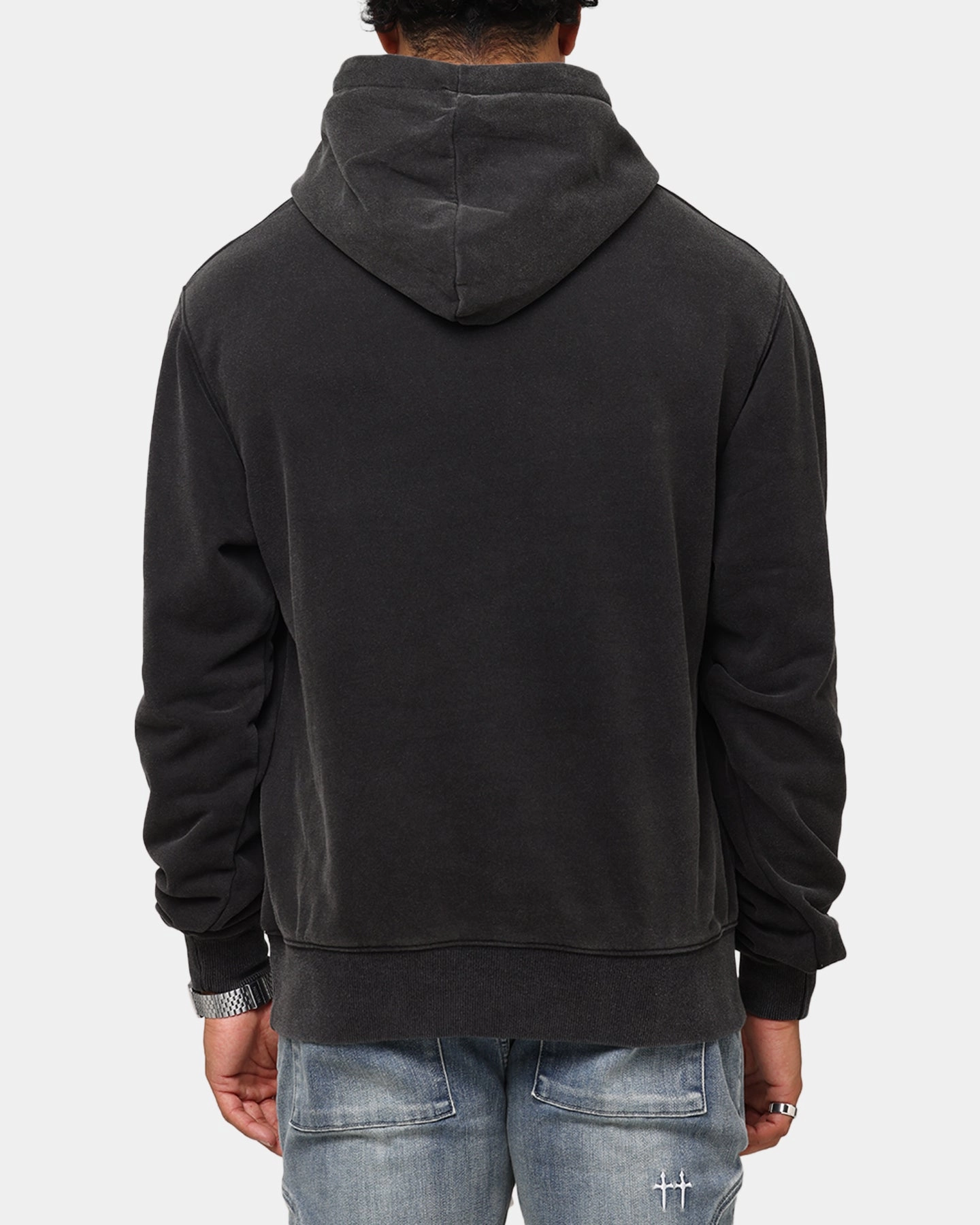 Saint Morta Studios Boxy Hoodie Vintage Black Winter Energy Front Pouch