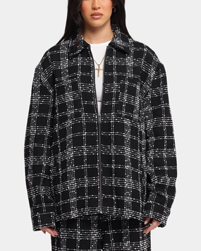 XXIII Boucle Tweed Zip Jacket Black/White plus-size YKK Zipper Quality