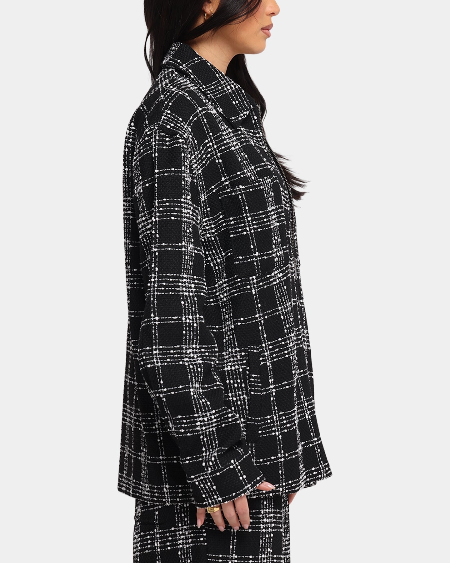 XXIII Boucle Tweed Zip Jacket Black/White suitable for city tours Seamless Edging