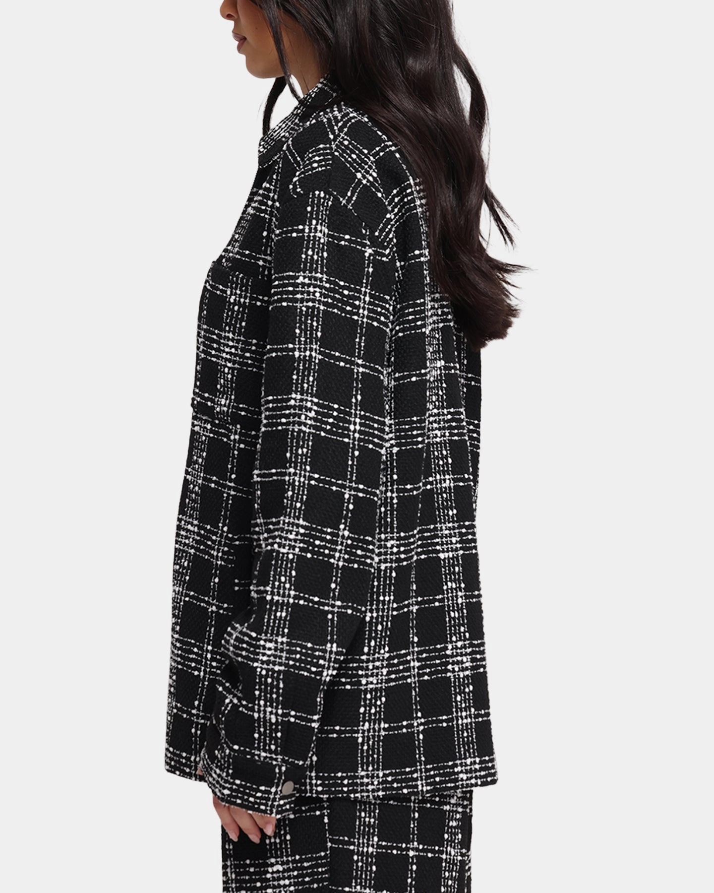 XXIII Boucle Tweed Zip Jacket Black/White Silk Winter Shield