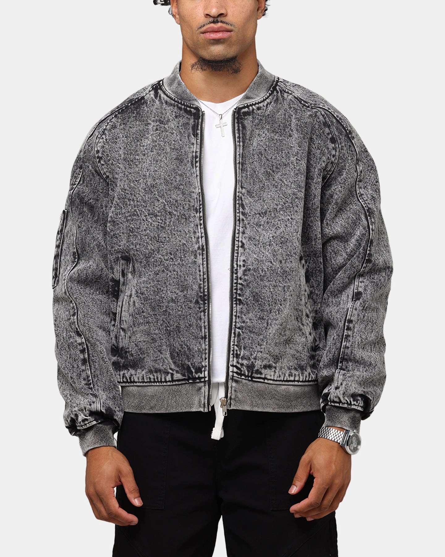 Saint Morta Flight Denim Jacket Black Stonewash suitable for dance parties Gloves