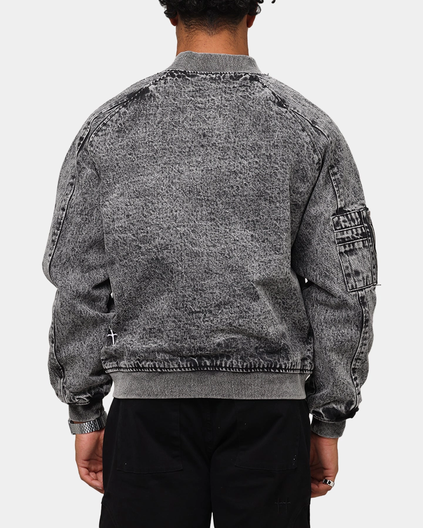 Silk AntiStatic Lining Saint Morta Flight Denim Jacket Black Stonewash