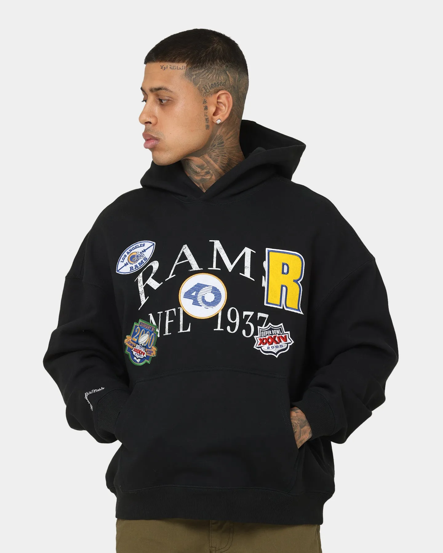 Mitchell & Ness Los Angeles Rams Touchline Hoodie Faded Black Machine-washable Stretch Fit