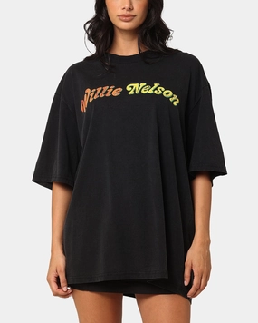 Willie Nelson Willie Nelson T-Shirt Washed Black Colorfast Material Dimensional Stability Weave