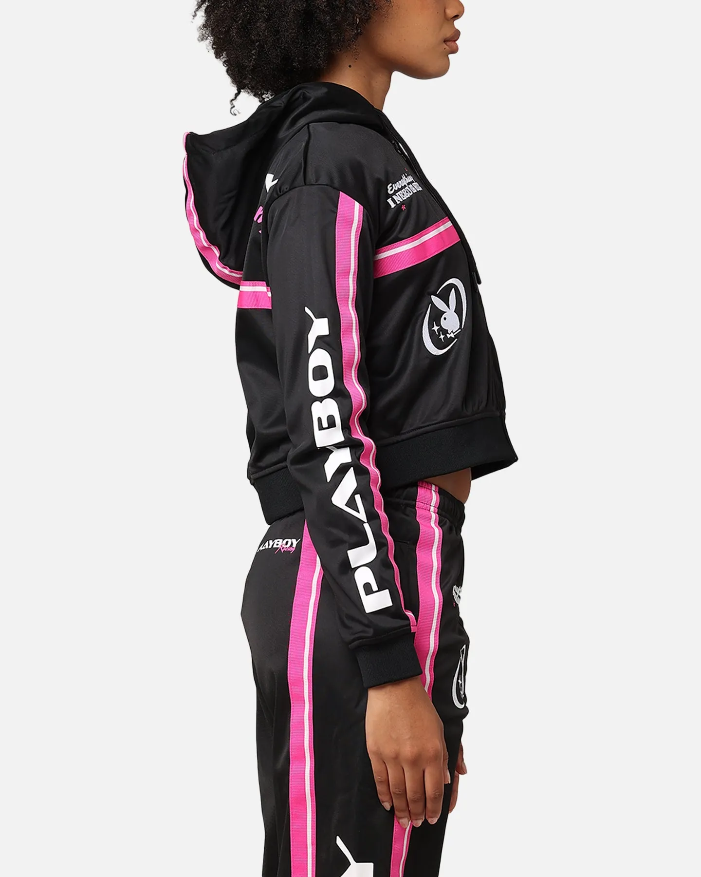 Playboy Women's Racing 1953 Cropped Zip Jacket Black Windproof Design foldable