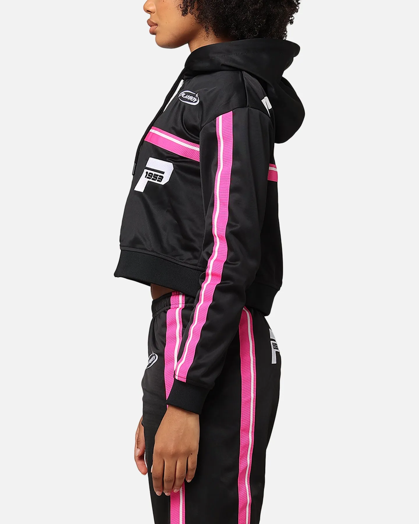 Flexible Seams Everyday Comfort Playboy Women's Racing 1953 Cropped Zip Jacket Black