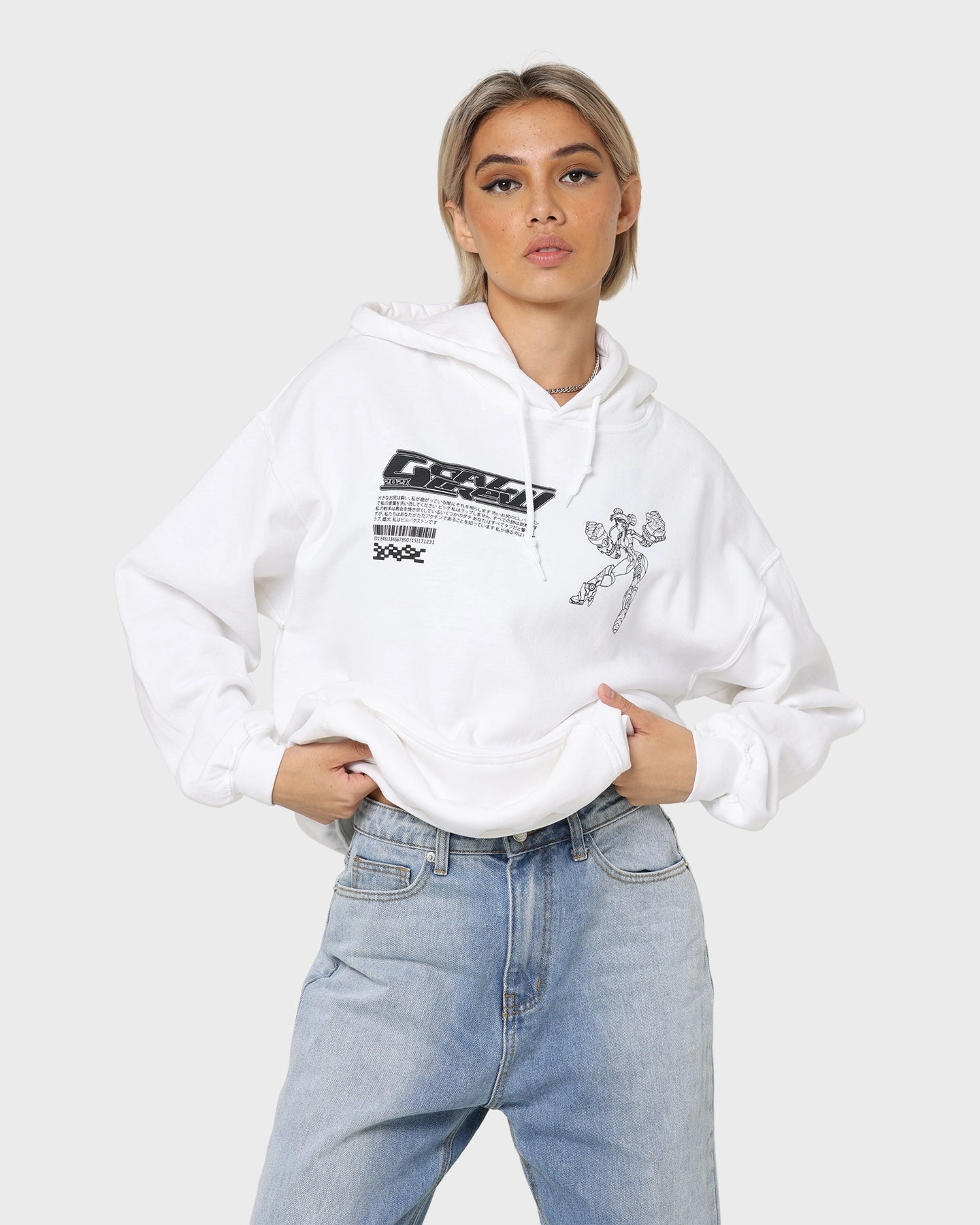 Collared Goat Crew Kyoto Hoodie White