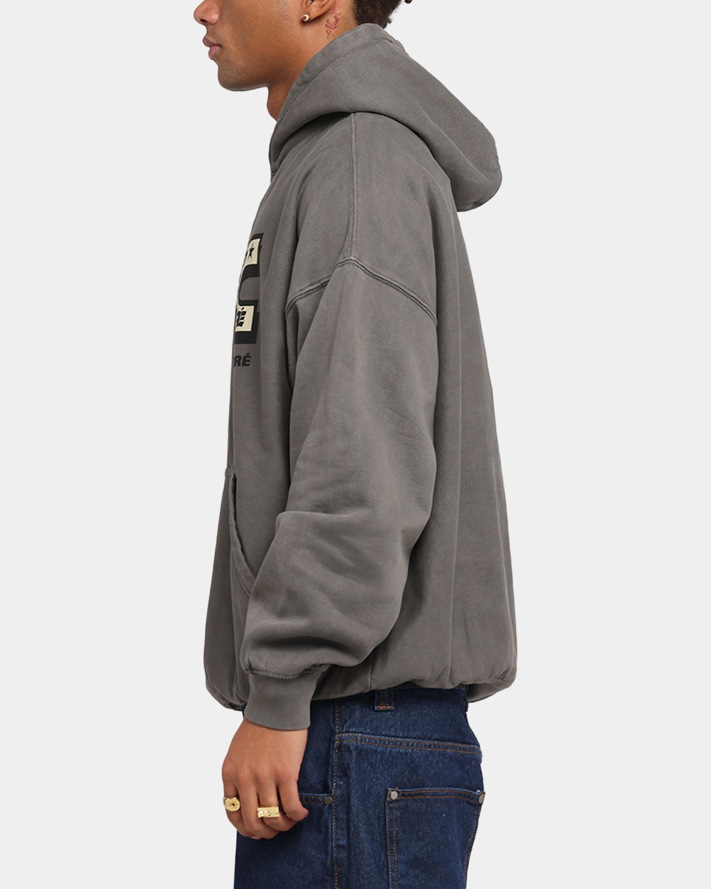 Carre Sacred Letter Hoodie Washed Charcoal Soft Inner Lining