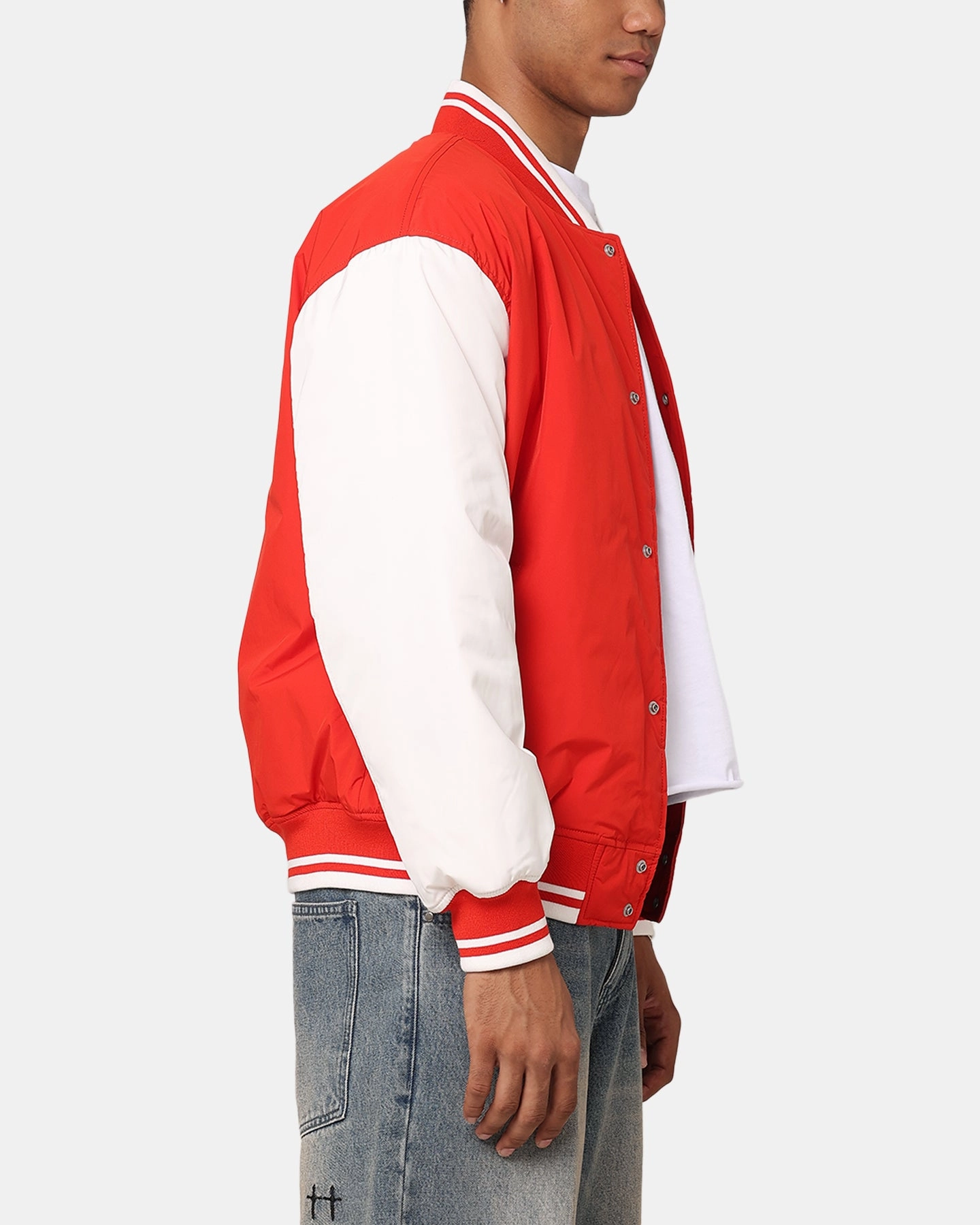 Tommy Jeans TJM Colourblock Varsity Jacket Deep Crimson High Collar Support