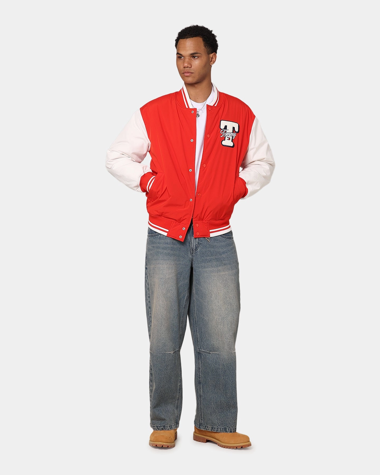 Tommy Jeans TJM Colourblock Varsity Jacket Deep Crimson Versatile Design