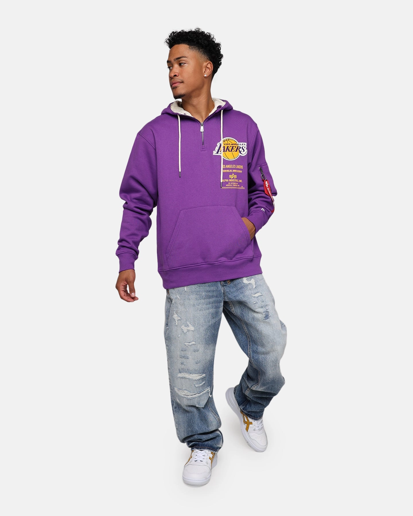 New Era X Alpha Industries Los Angeles Lakers Zipper Hoodie Purple Urban Adventure Modern Style
