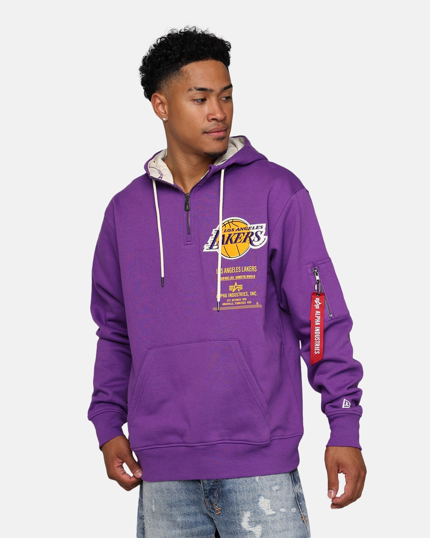 Empower Double layer fabric New Era X Alpha Industries Los Angeles Lakers Zipper Hoodie Purple