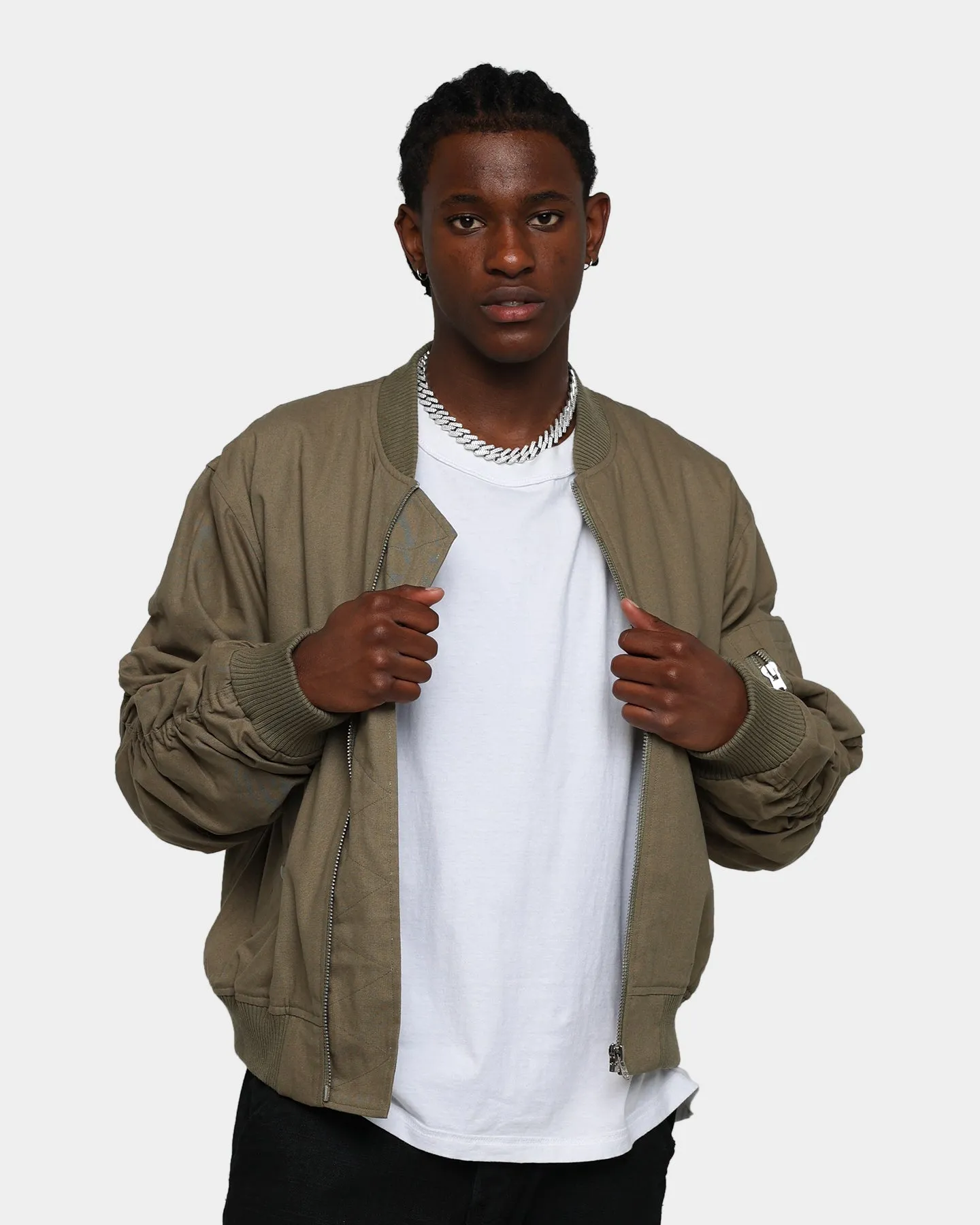MNML Upscale Bomber Jacket Olive Detachable Collar