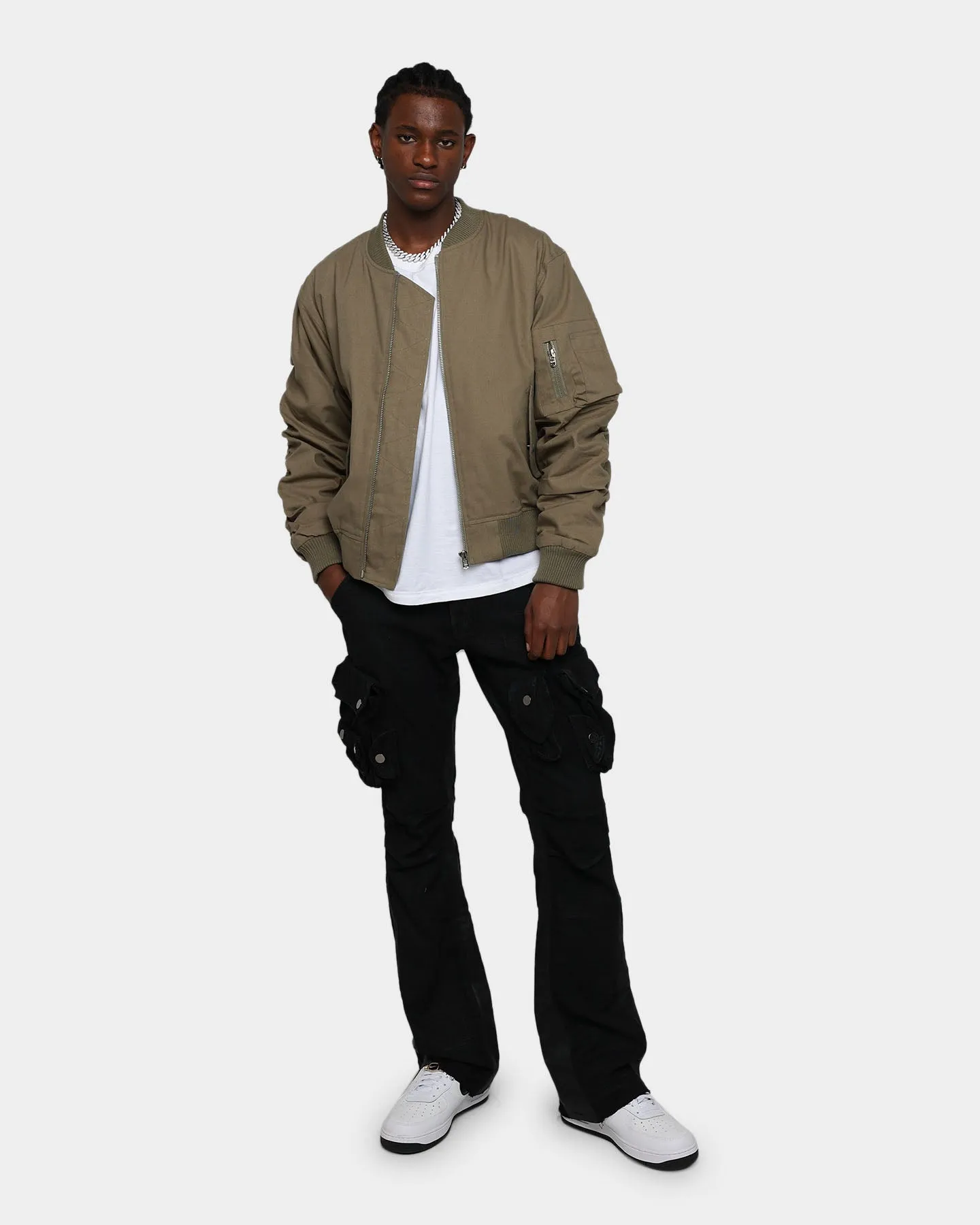 Lust Reflective Piping MNML Upscale Bomber Jacket Olive