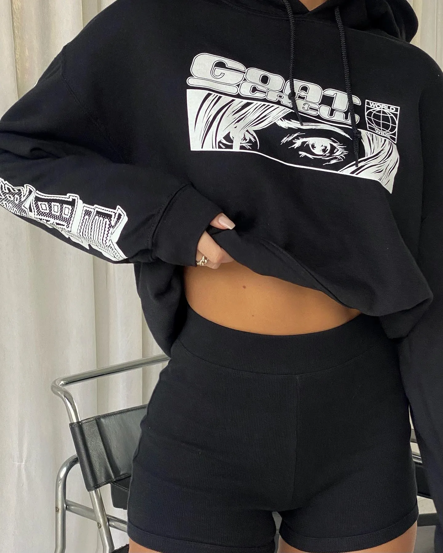 Goat Crew Harajuku Hoodie Black Practical Wear