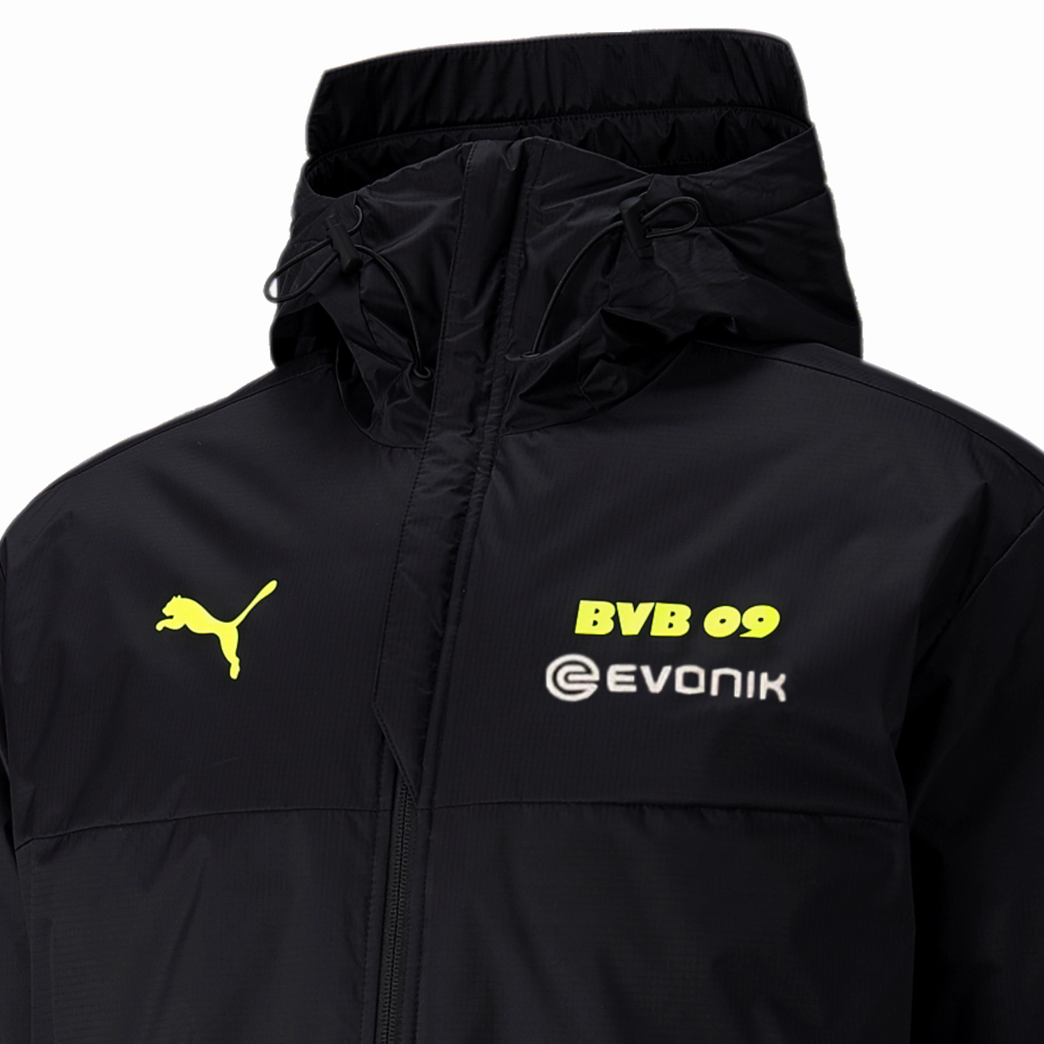 Sun Protection Layered Panel Design Borussia Dortmund soccer bench padded jacket 2022 black - Puma