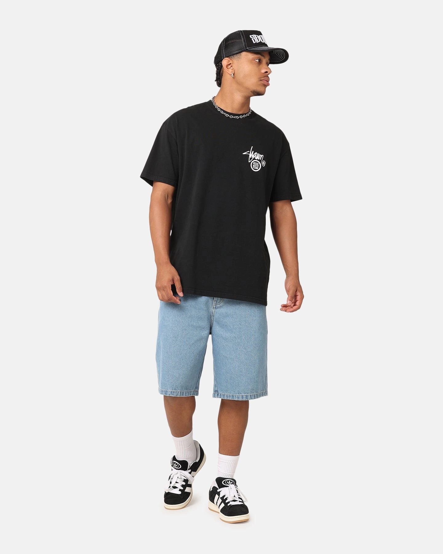 Color Variety rooftop party look S Double Denim Standard Shorts Mid Blue