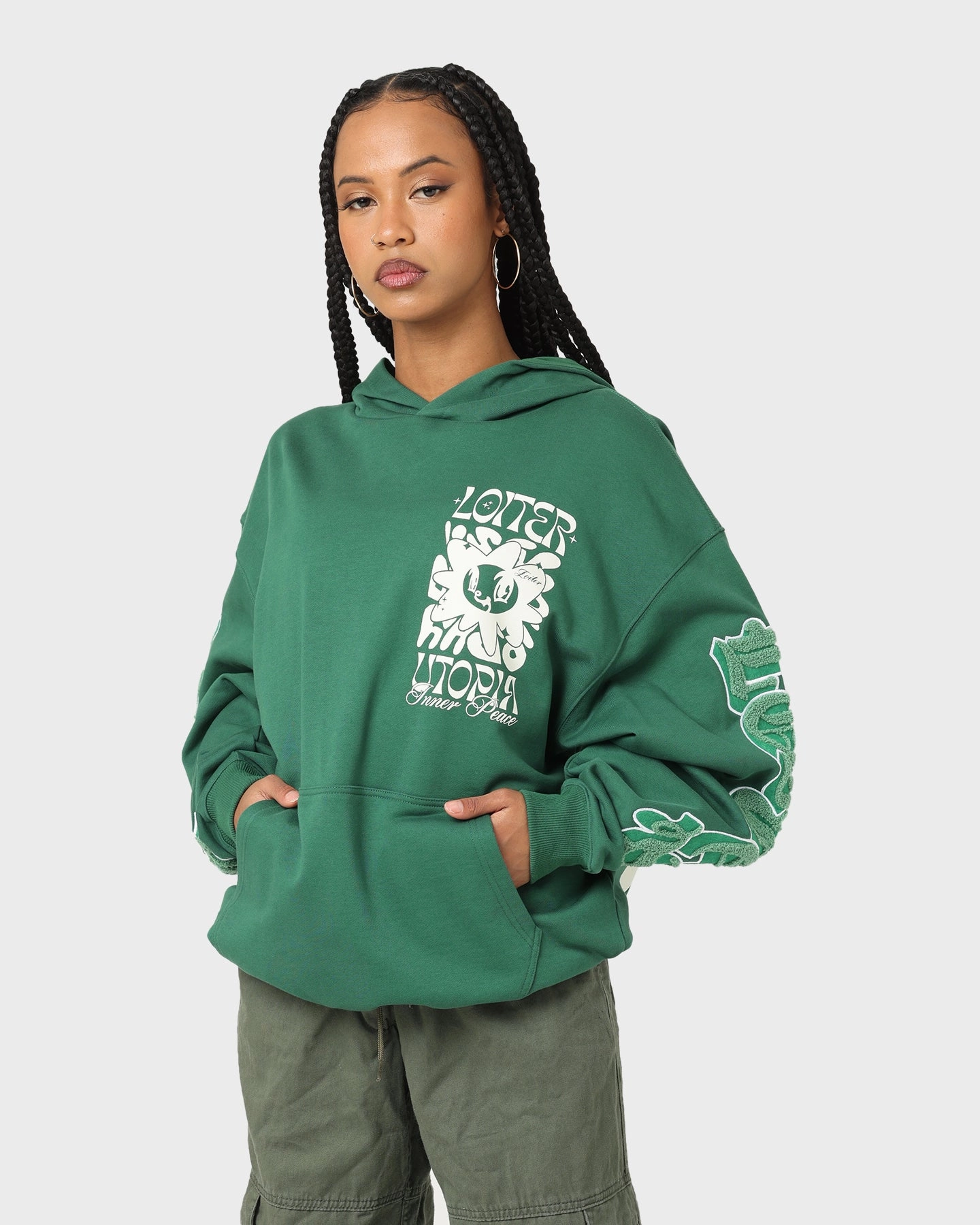 Loiter Fleur Hoodie Green Outerwear Adjustable